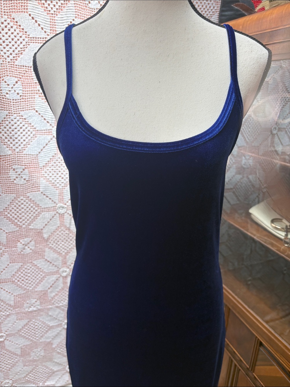Vintage Blue Velvet Slip Dress | Made in Canada - Picture 2 of 11